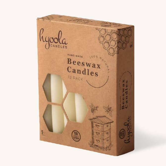 White Beeswax Candles - 5 Hours - 12 Pack