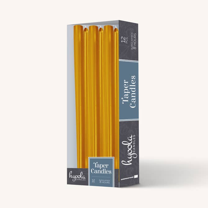 Metallic Gold Taper Candles - 10 Inch - 12 Pack