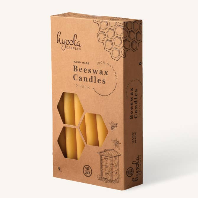 Yellow Beeswax Candles- 8 Hours - 12 Pack