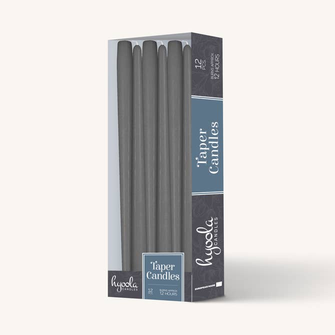 Grey Taper Candles - 14 Inch - 12 Pack