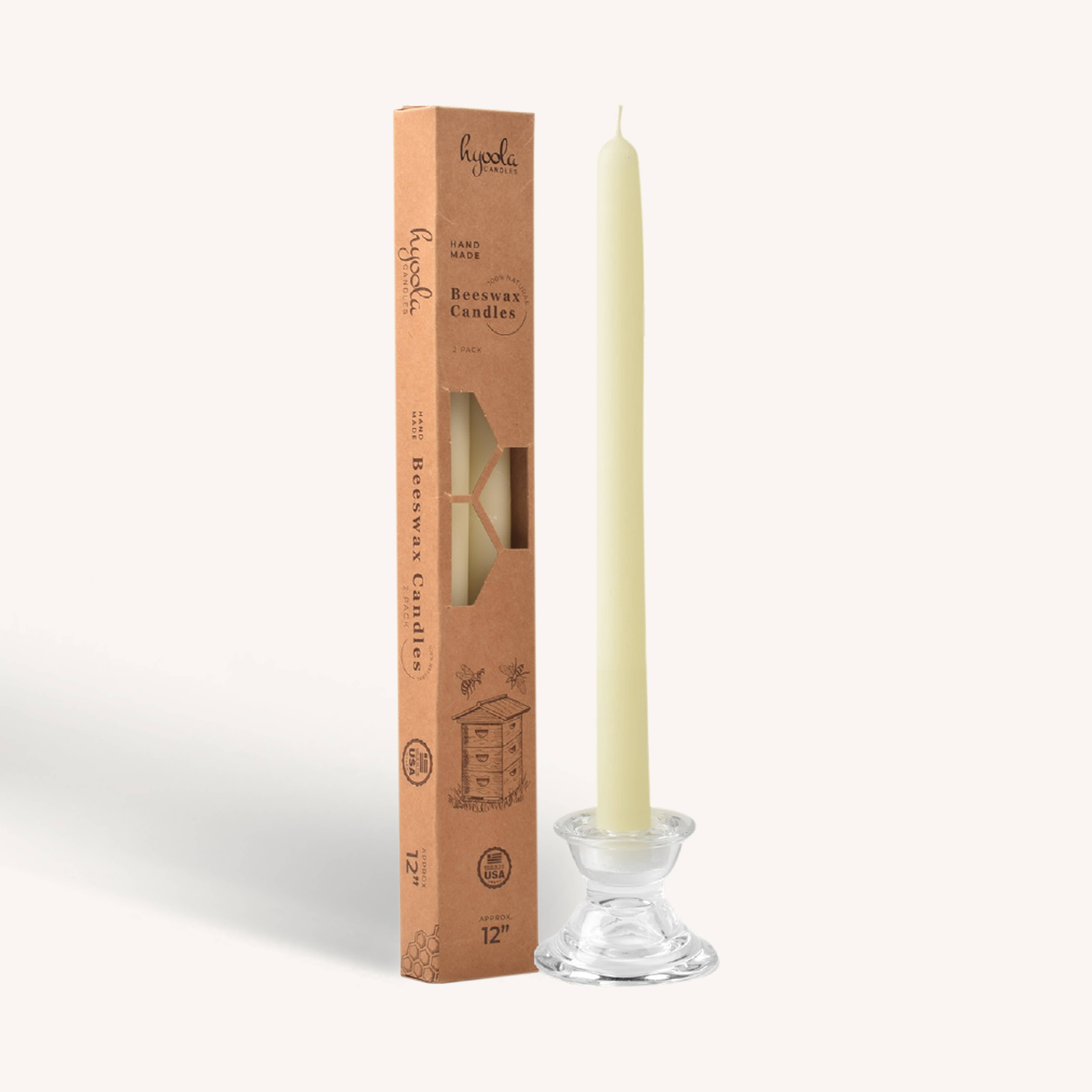 White Beeswax Candles - 12 inch - 2 Pack