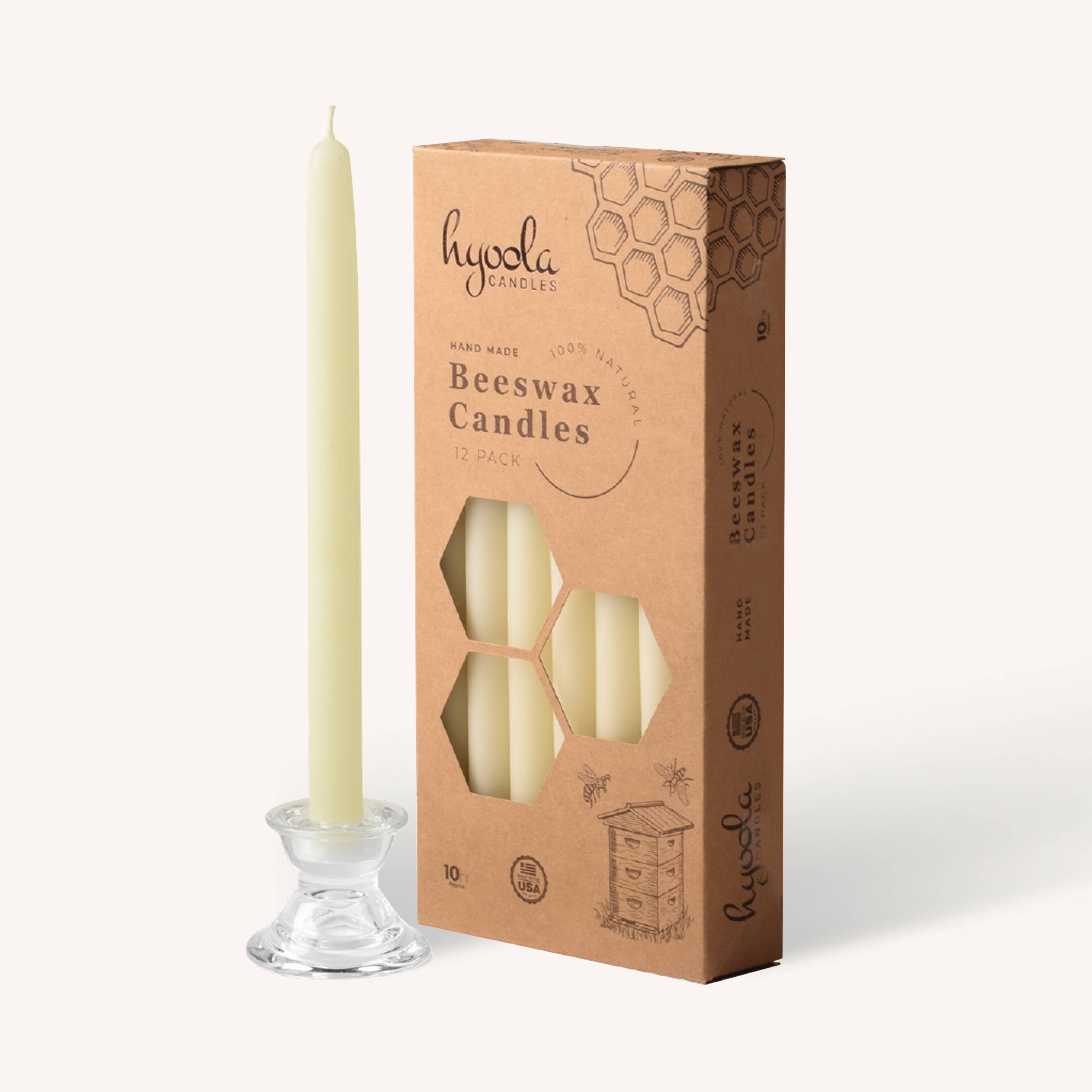 White Beeswax Candles- 10 Hours - 12 Pack