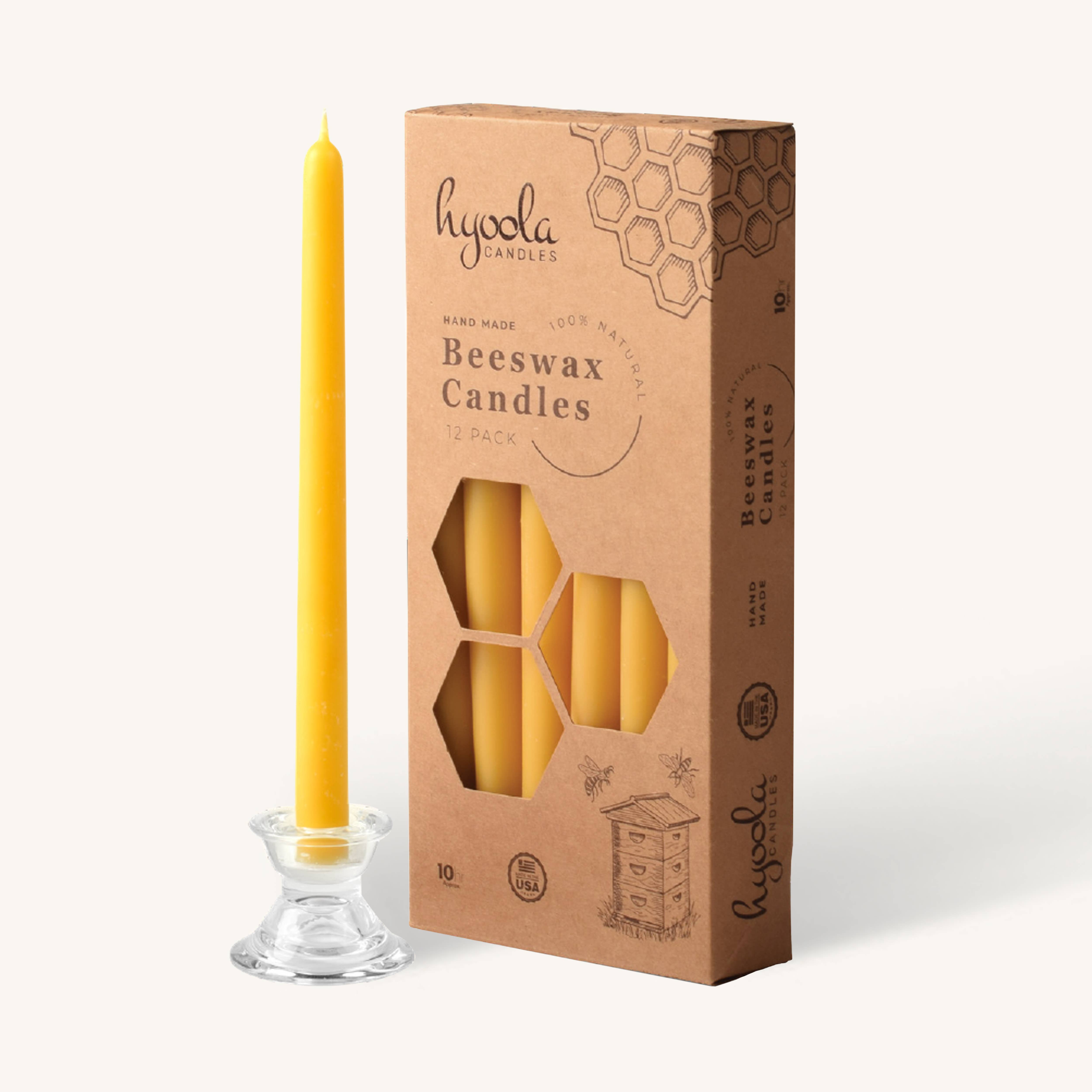 Yellow Beeswax Candles- 10 Hours - 12 Pack