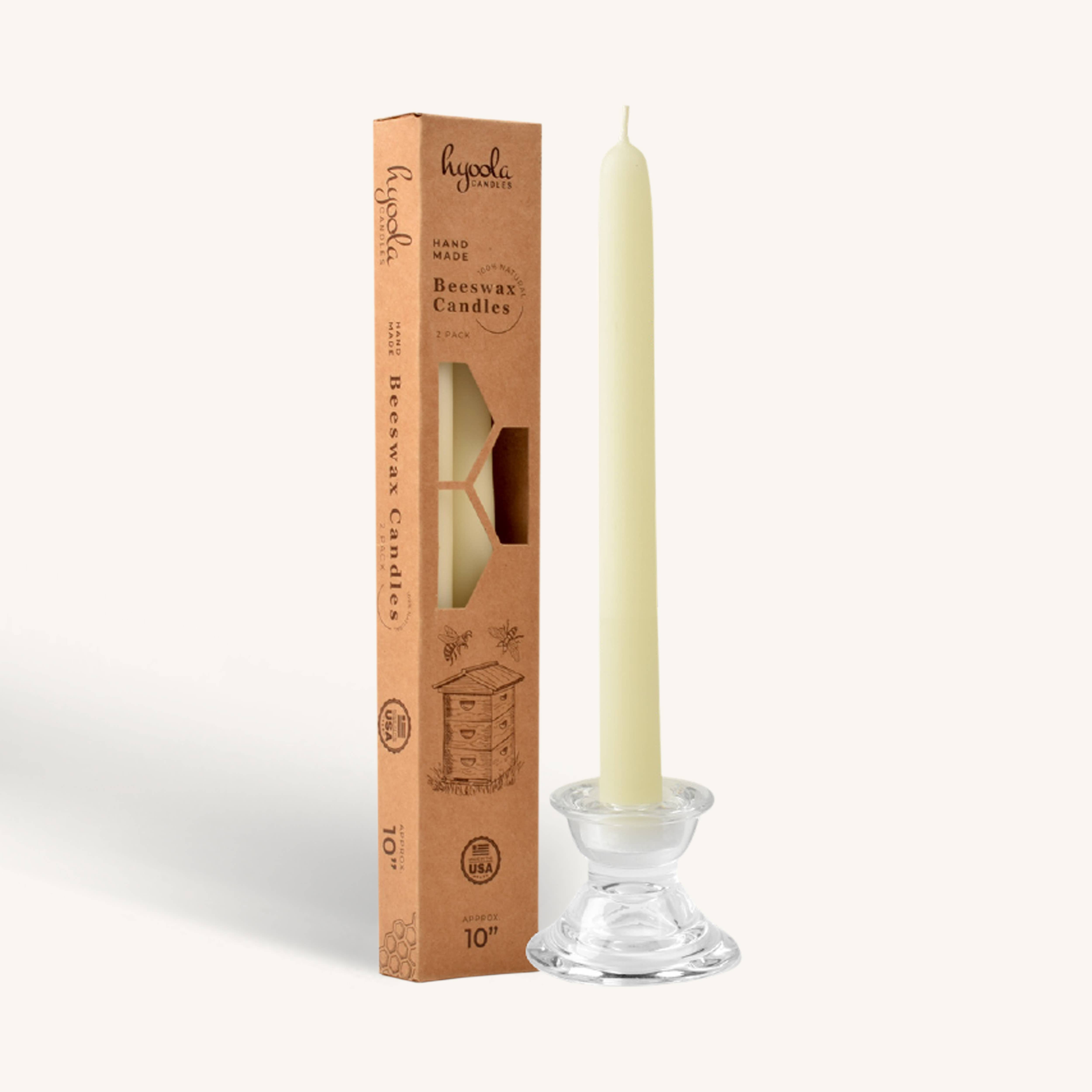 White Beeswax Candles - 10 inch - 2 Pack