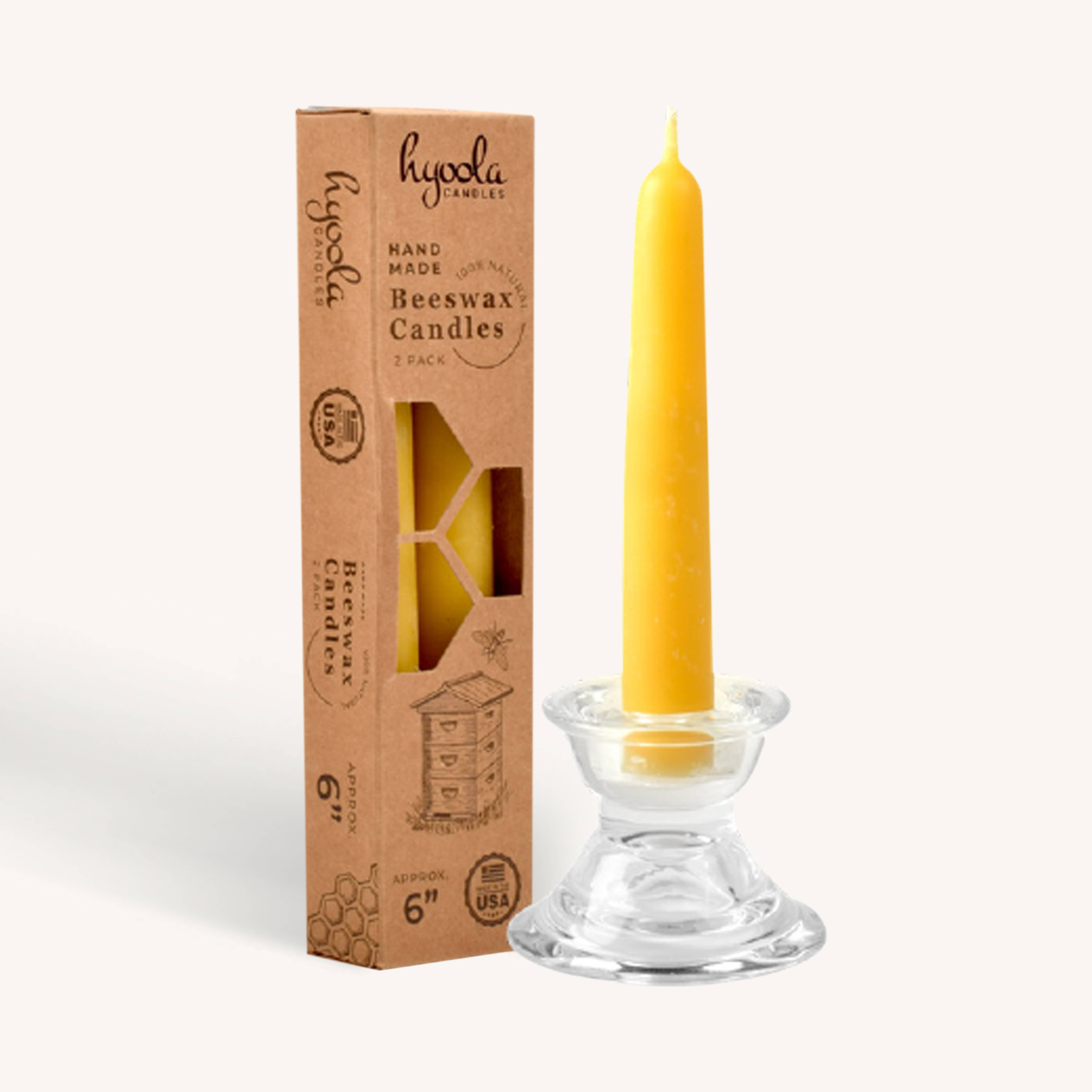 Yellow  Beeswax Candles - 6 inch  - 2 Pack