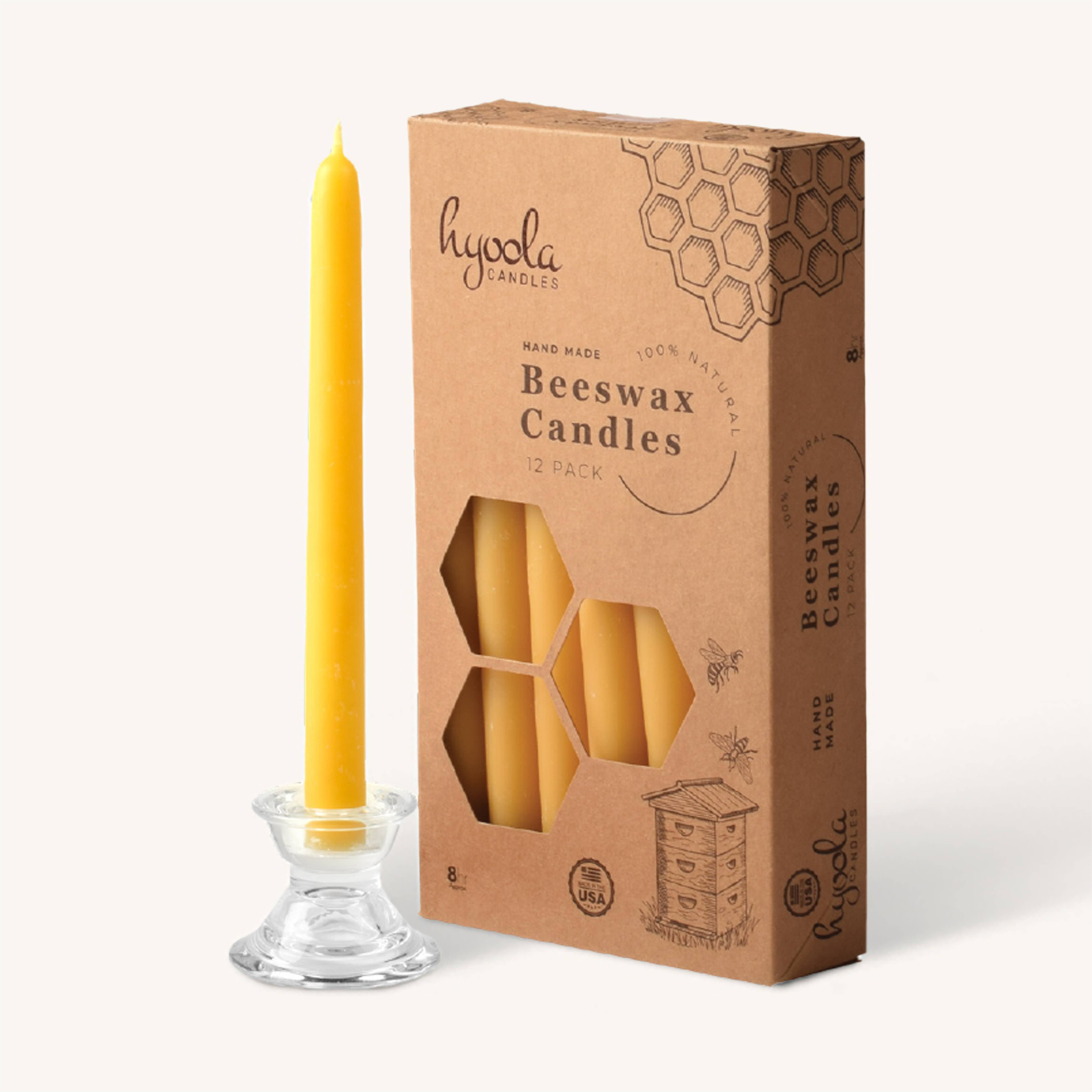 Yellow Beeswax Candles- 8 Hours - 12 Pack