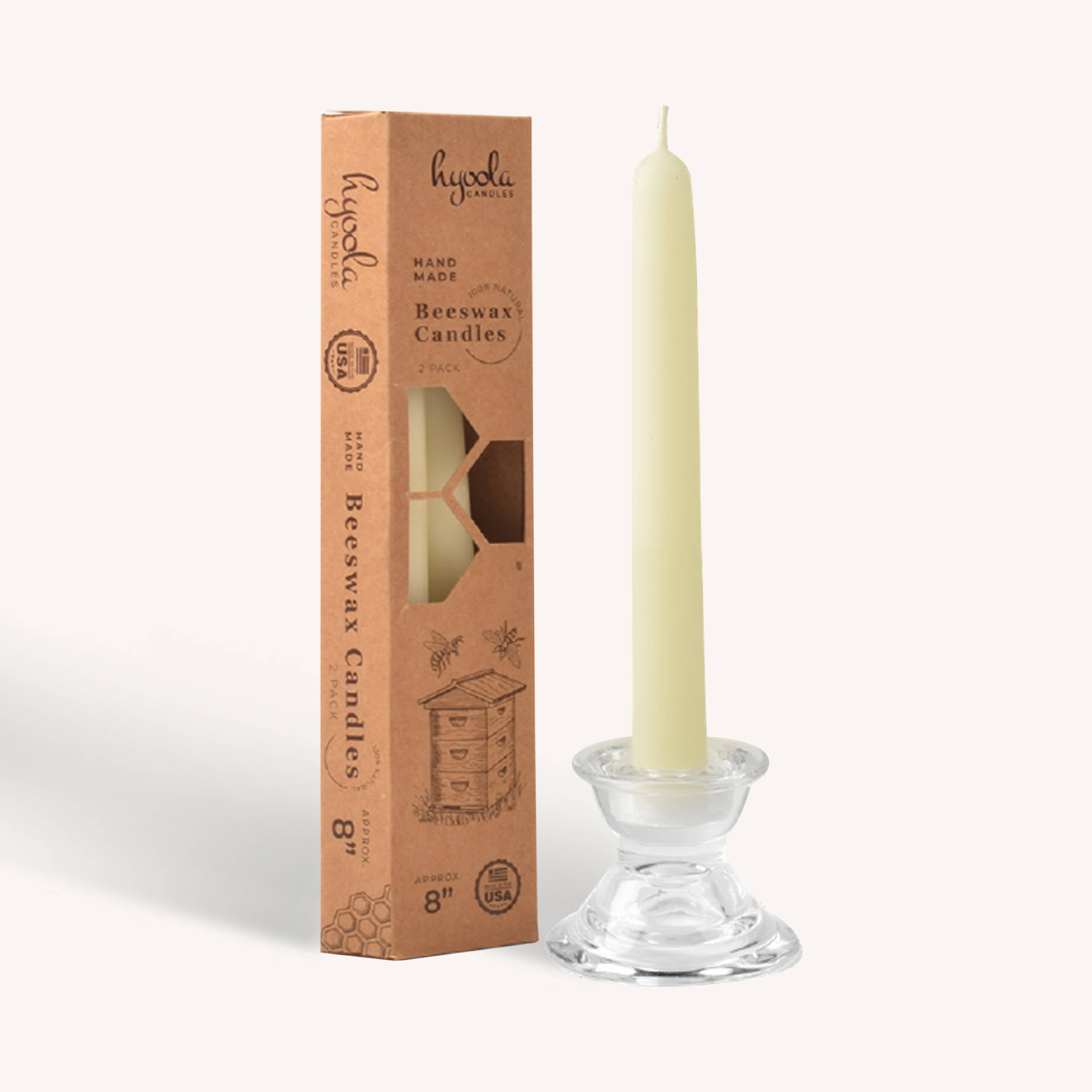 White Beeswax Candles - 8 inch - 4 Pack